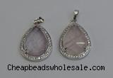 NGP6330 25*30mm teardrop rose quartz pendants wholesale