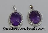 NGP6354 25*30mm oval amethyst gemstone pendants wholesale