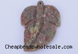 NGP639 5pcs 5*38*52mm leaf Chinese unakite gemstone pendants