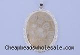 NGP647 5pcs 37*50mm oval chrysanthemum stone with brass pendants