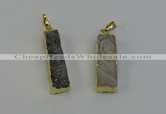 NGP6497 9*35mm - 10*30mm rectangle plated druzy agate pendants