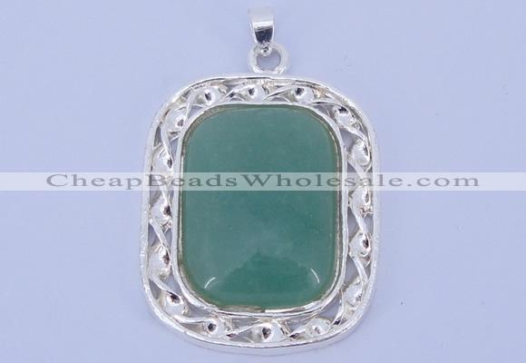 NGP652 5pcs 38*40mm rectangle brass with green aventurine pendants