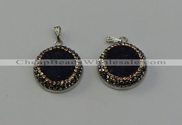 NGP6545 20mm - 22mm coin druzy agate gemstone pendants wholesale