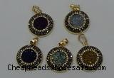 NGP6590 22mm - 22mm coin plated druzy agate gemstone pendants