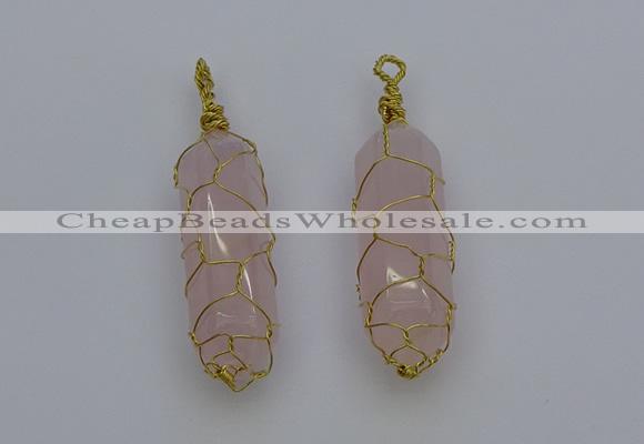 NGP6731 13*40mm sticks rose quartz gemstone pendants wholesale