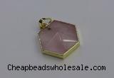 NGP6801 24*25mm hexagon rose quartz gemstone pendants wholesale