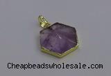 NGP6805 24*25mm hexagon light amethyst gemstone pendants wholesale