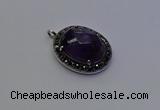 NGP6862 20*25mm oval amethyst gemstone pendants wholesle