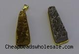 NGP6932 10*30mm - 12*35mm trapezoid plated druzy quartz pendants