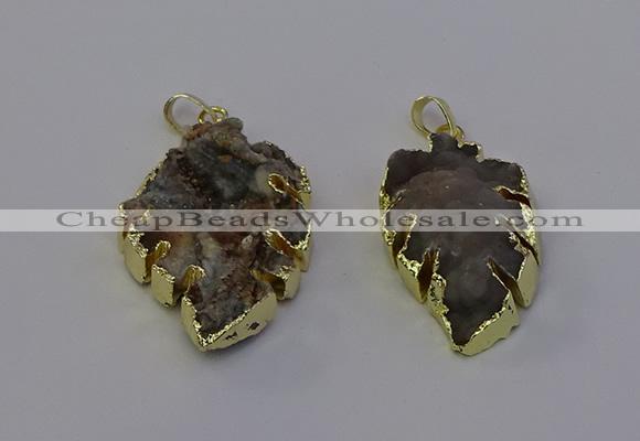 NGP6945 22*35mm - 30*45mm leaf druzy agate pendants wholesale