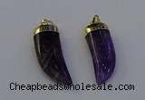 NGP6995 12*40mm - 15*45mm horn amethyst pendants wholesale