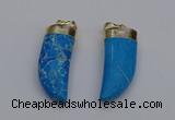 NGP7026 12*35mm - 14*40mm horn white howlite turquoise pendants