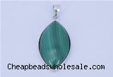 NGP711 15*28mm marquise natural malachite with sterling silver pendant