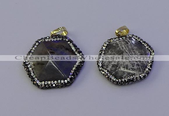 NGP7124 30*30mm hexagon labradorite gemstone pendants wholesale