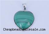 NGP713 19*22mm heart natural malachite with sterling silver pendant