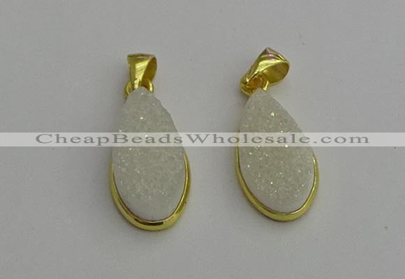 NGP7178 10*20mm flat teardrop druzy quartz pendants wholesale