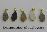 NGP7183 10*20mm flat teardrop plated druzy quartz pendants