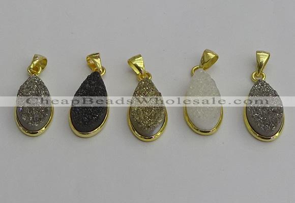 NGP7183 10*20mm flat teardrop plated druzy quartz pendants