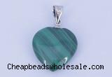 NGP727 15*15mm heart natural malachite with 18KGP gemstone pendant