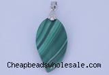 NGP730 15*28mm leaf natural malachite with 18KGP gemstone pendant