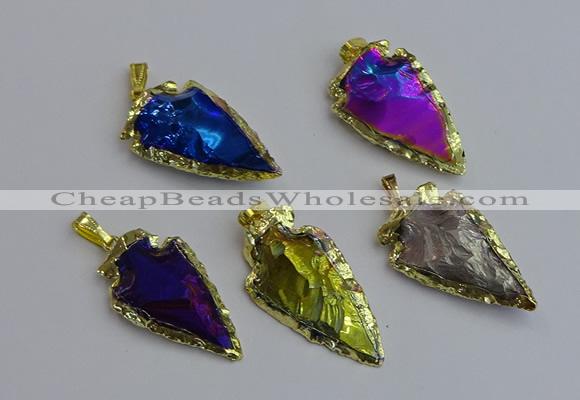 NGP7415 22*30mm - 25*40mm arrowhead plated obsidian pendants