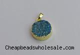 NGP7460 20mm coin plated druzy agate gemstone pendants