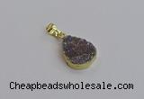 NGP7485 15*20mm flat teardrop plated druzy agate gemstone pendants