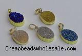 NGP7498 15*20mm oval plated druzy agate gemstone pendants