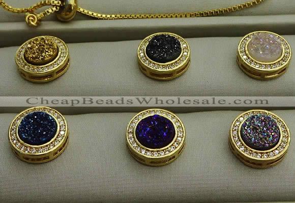 NGP7588 13mm coin plated druzy agate pendants wholesale