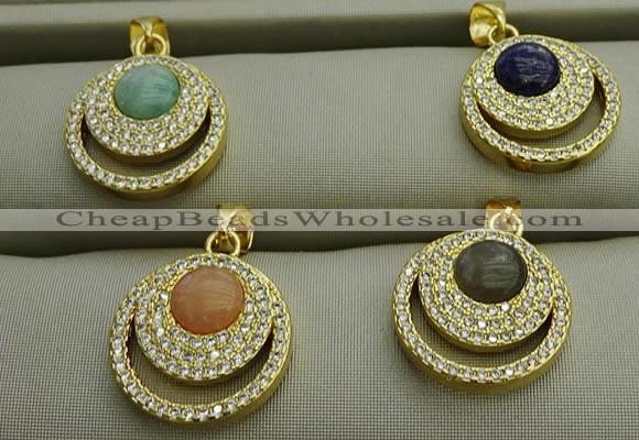 NGP7602 15mm coin mixed gemstone pendants wholesale