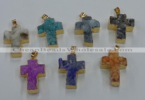 NGP8541 22*30mm - 25*35mm cross druzy agate pendants wholesale