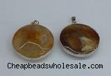 NGP8698 38mm - 40mm flat round agate pendants wholesale