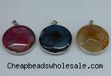 NGP8704 38mm - 40mm flat round agate pendants wholesale