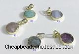 NGP9713 10mm coin-shaped  mixed gemstone pendants wholesale