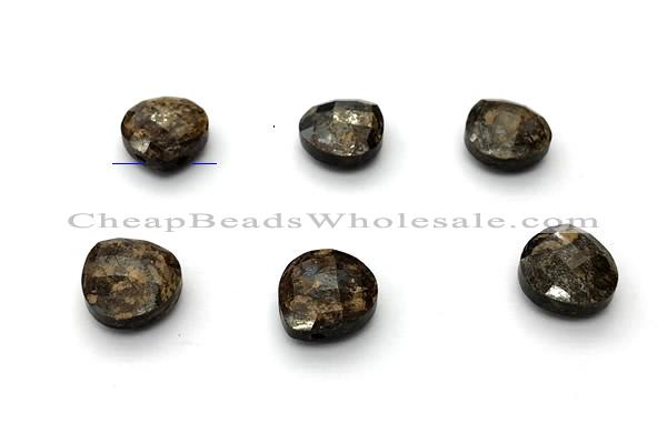 NGP9864 13*14mm faceted flat teardrop bronzite pendant