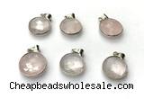 NGP9888 16mm faceted coin rose quartz pendant