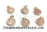 NGP9896 16mm faceted coin rose quartz pendant