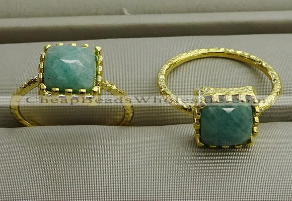 NGR1072 8*8mm square amazonite gemstone rings wholesale