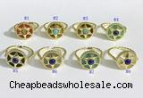 NGR1135 14mm flat round mixed gemstone gemstone rings wholesale