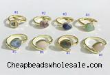 NGR1143 8*10mm faceted flat droplet mixed gemstone rings wholesale