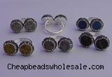 NGR2179 12mm - 14mm coin plated druzy agate rings wholesale