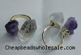 NGR77 13*18mm - 15*25mm faceted nuggets white crystal & amethyst rings