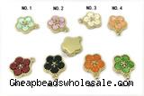 Pend03 12mm copper flower pendant pave resin gold plated