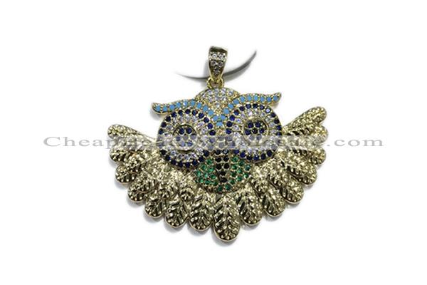 Pend109 28*42mm copper owl pendant pave zirconia gold plated