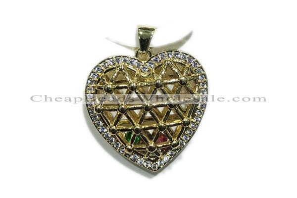 Pend134 22mm copper heart pendant pave shell zirconia gold plated