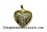 Pend147 24mm copper heart pendant pave zirconia gold plated