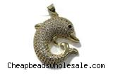 Pend162 23mm copper dolphin pendant pave zirconia gold plated