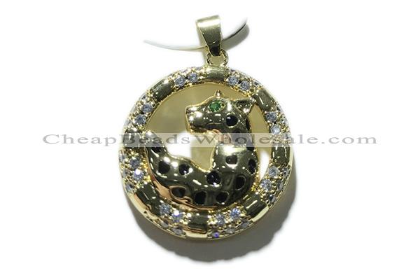 Pend167 25mm copper leopard pendant pave zirconia gold plated