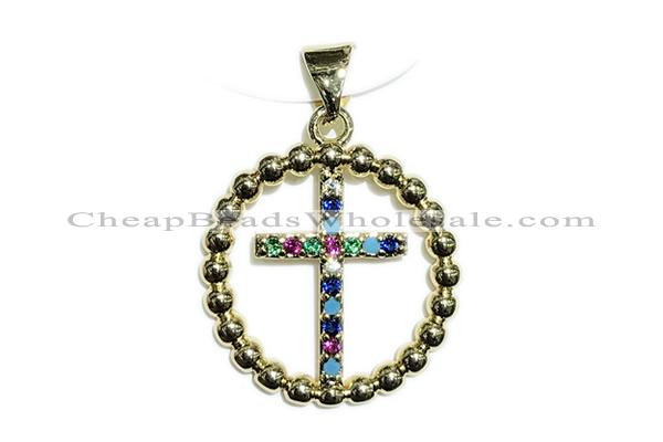 Pend172 18mm copper pendant pave zirconia gold plated