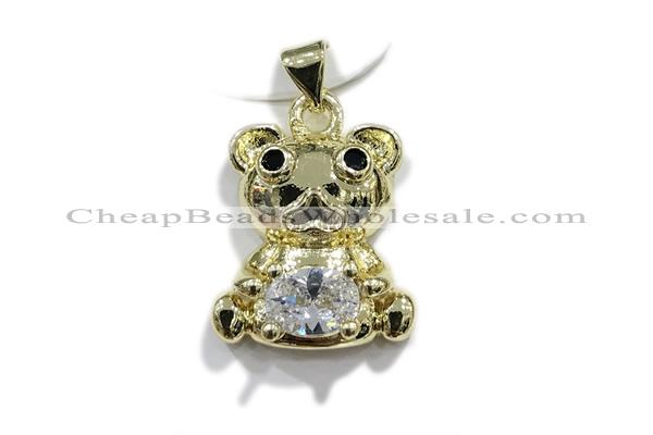 Pend204 14*17mm copper bear pendant pave zirconia gold plated